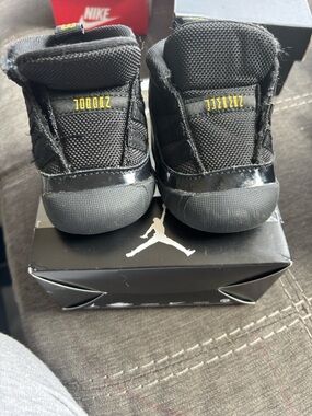 Infant Jordan 11 Gammas Black Jordan-style Athletic Shoes with Yellow Accents